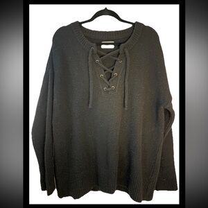 MINIMUM OF DENMARK Women's Vintage Black Lace-Up Wool/Poly/Alpaca Sweater Sz XL